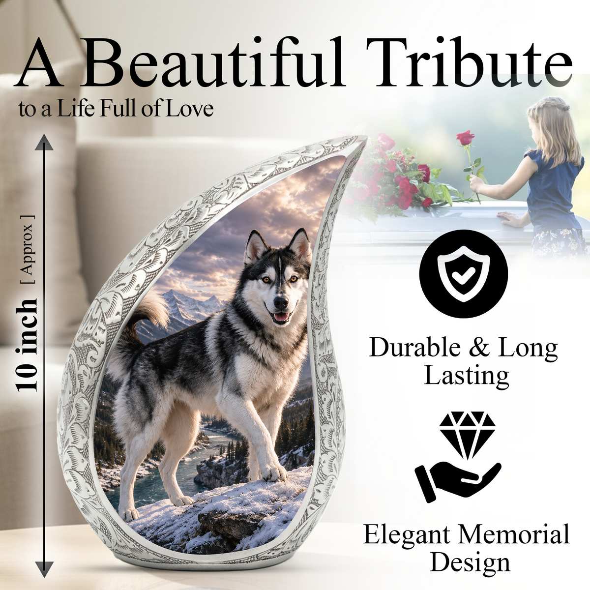 Large Husky Dog Cremation Urn - Siberian Memorial Keepsake Urns For Pet Ashes