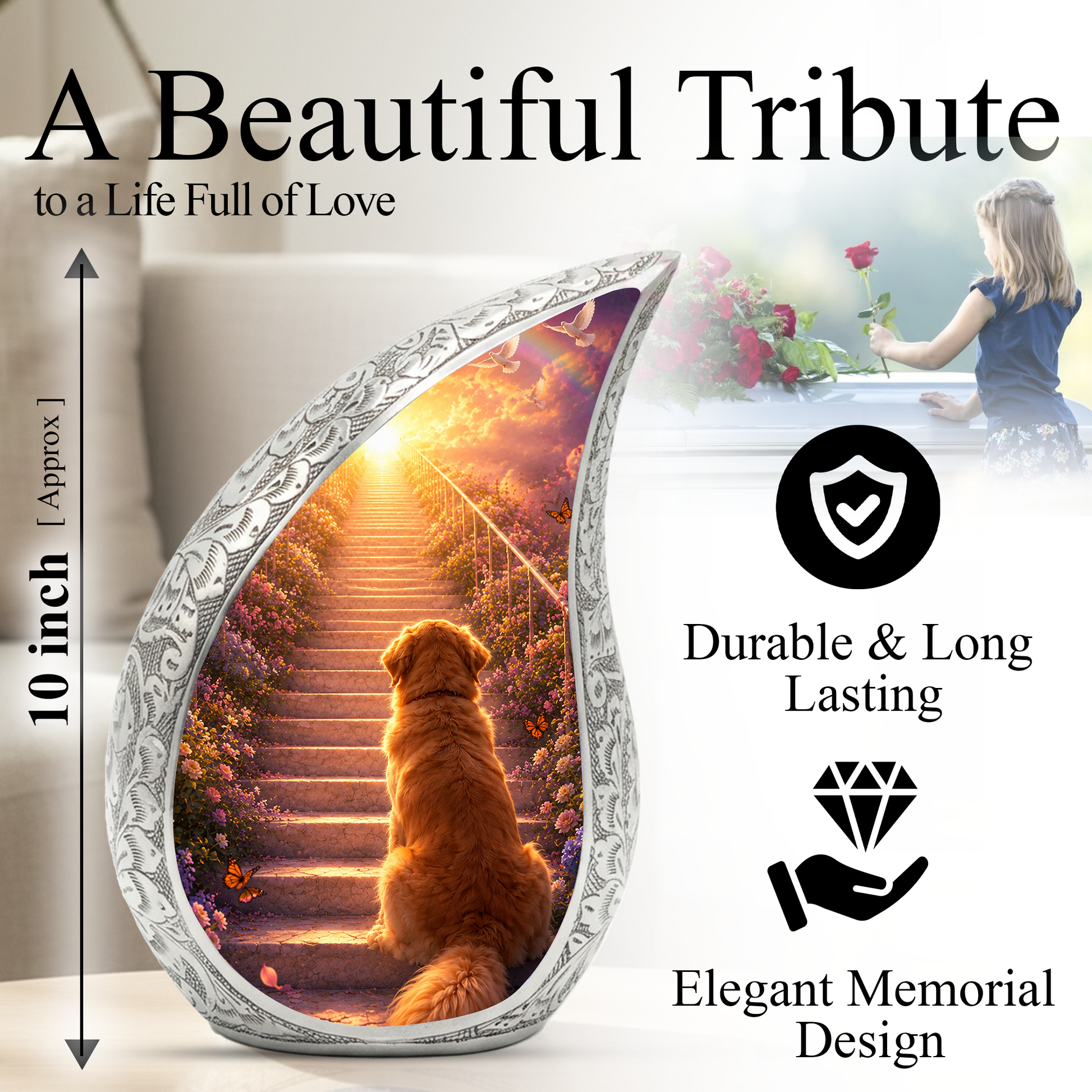 Dog Heaven Urn for Human Ashes | Adult Cremation Urn | Personalized Dog Memorial Urn
