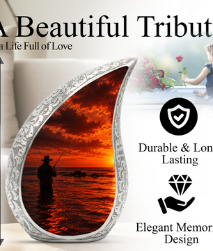 Gone Fishing Funeral Urn for Dad, Fishing Cremation Urn for Men,Memorial Urn for Ashes