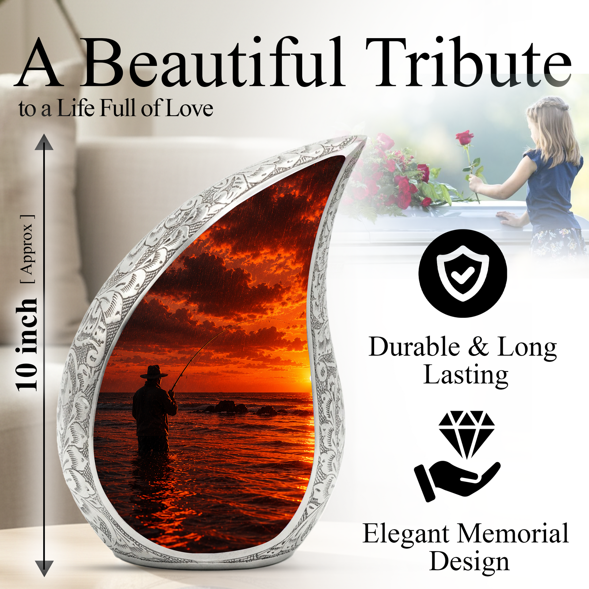Gone Fishing Funeral Urn for Dad, Fishing Cremation Urn for Men,Memorial Urn for Ashes