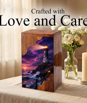 Lighthouse Wooden Cremation Urn for Human Ashes | Personalized Coastal Memorial Urn