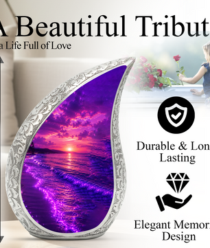 Beach Cremation Urn for Human Ashes – Ocean Sunset Memorial Urn, Beach Theme Urn for Adults