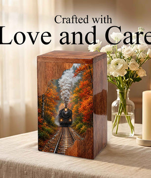 Personalized Wooden Cremation Urn for Mom & Dad, Steam Train Memorial Urn
