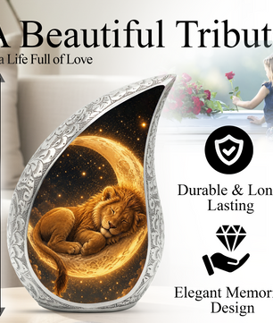 Sleeping Lion Moon Urn for Adult Ashes | Peaceful Adult Cremation Urn Memorial
