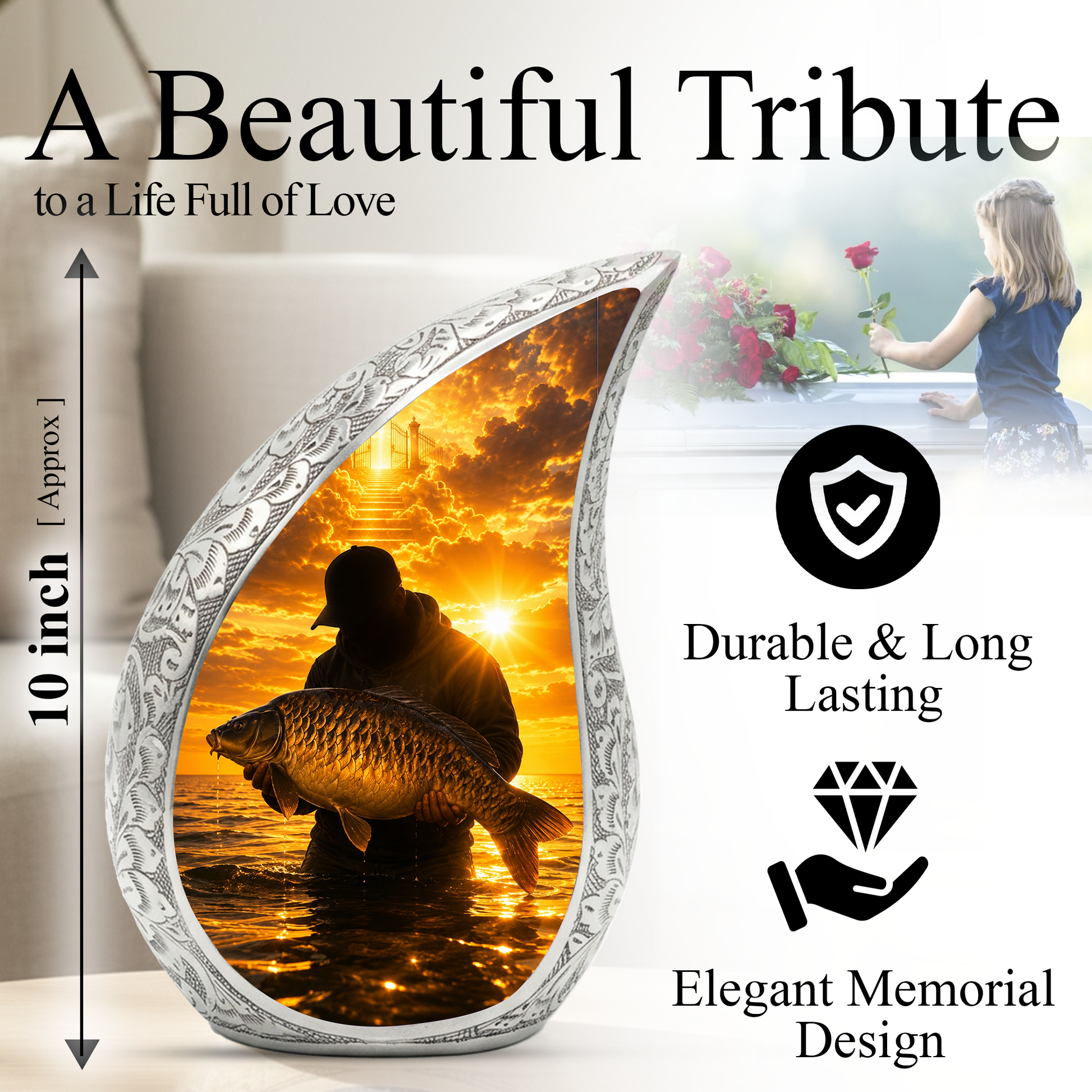 Fishing Cremation Urn for Dad – Gone Fishing Adult Male Memorial Urn for Human Ashes
