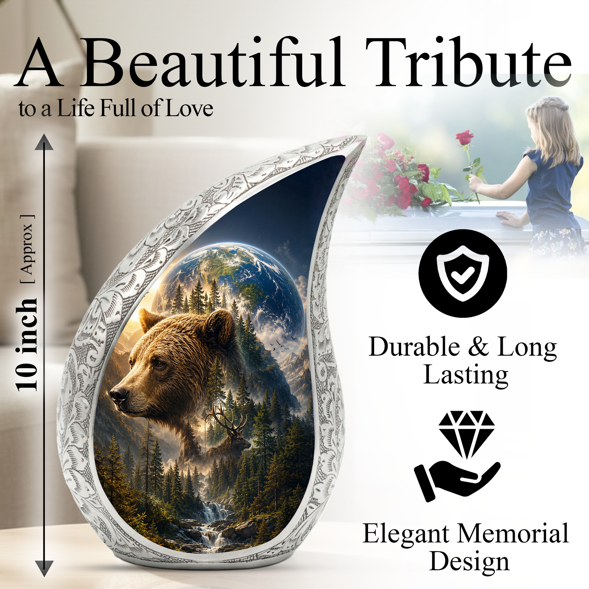 Bear Urn for Human Ashes | Powerful Bear Adult Cremation Urn | Wildlife Memorial Urn