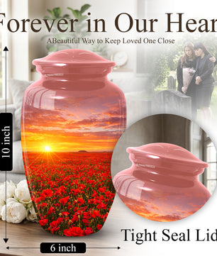 Poppy Flower Urn for Mom, Sunset Cremation Large Urn for Ashes
