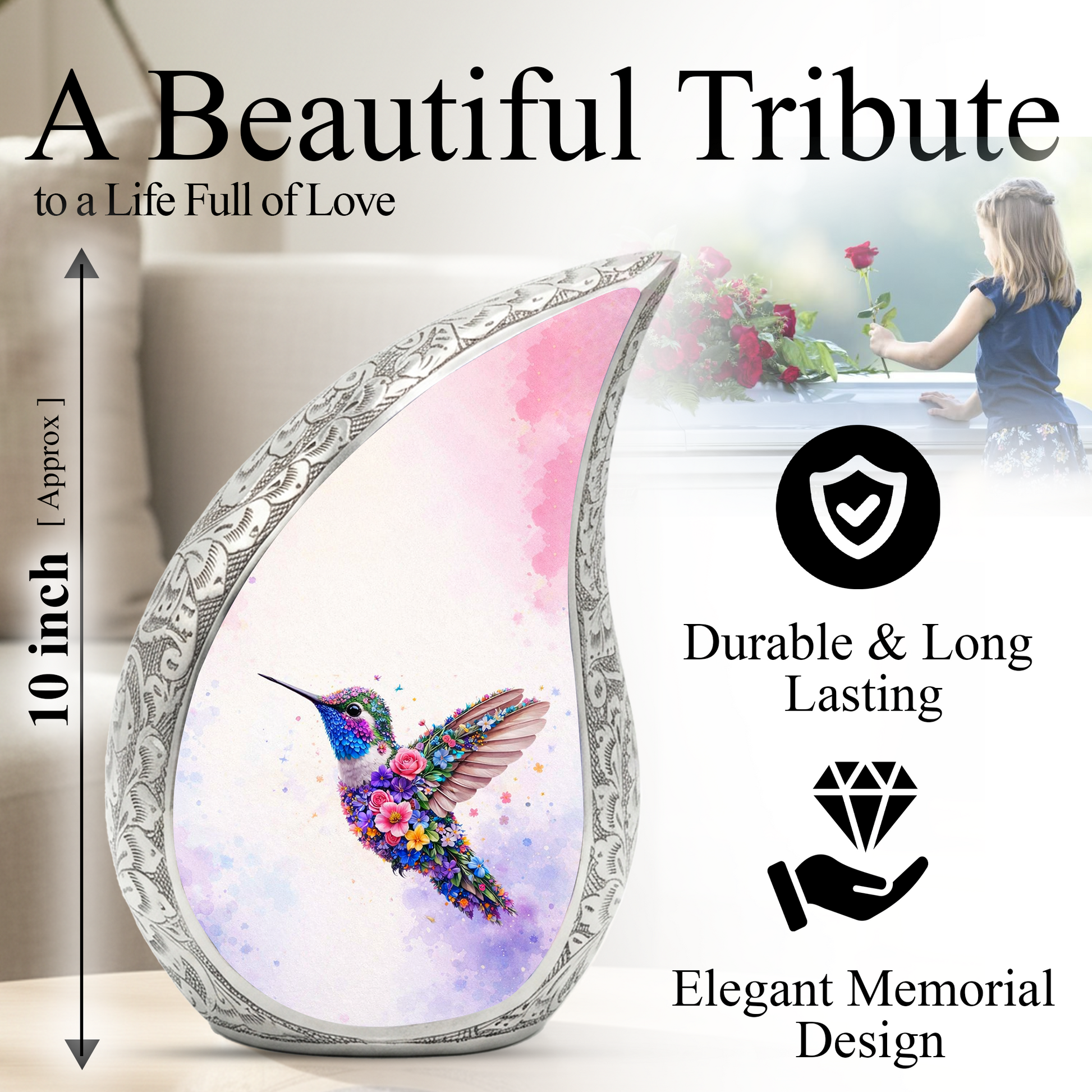 Beautiful Pink Hummingbird Cremation Urn for Adult Ashes