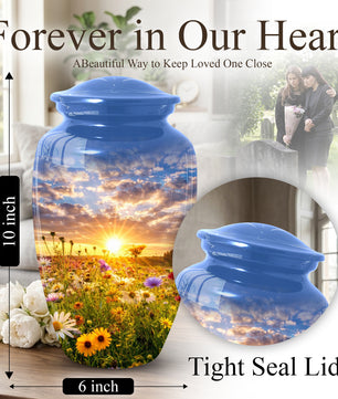 Wildflower Sunset Urn for Mom | Beautiful Cremation Large Urn for Women  | Floral Funeral Keepsake for Ashes