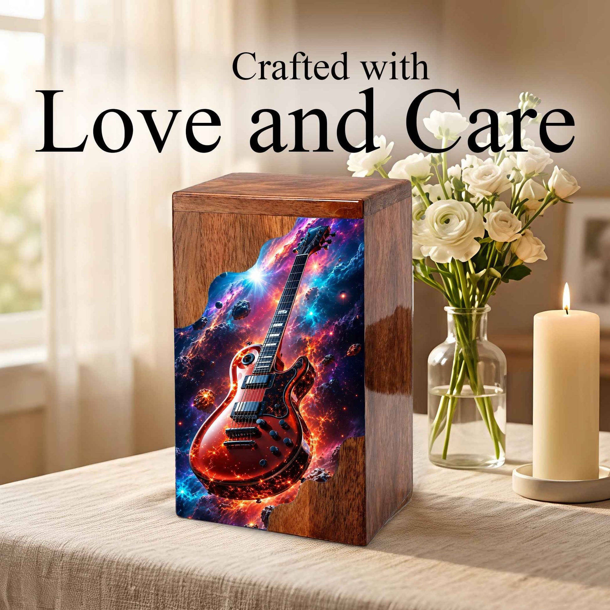Guitar Wooden Cremation Urn – Wooden Urn for Human Ashes