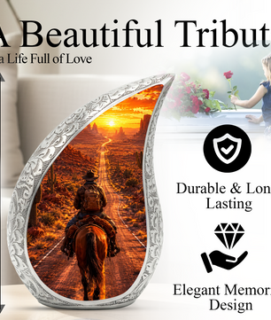 Cowboy Sunset Urn for Dad | Western Horse Cremation Urn for Human Ashes