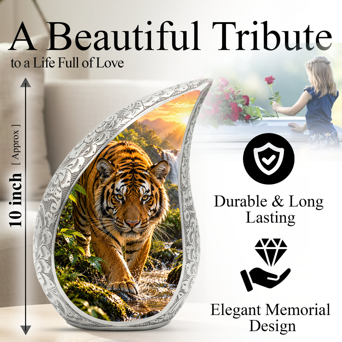 Tiger Cremation Urn for Dad -  Bengal Tiger Memorial Urn for Ashes