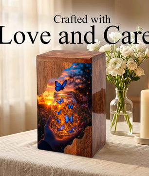 Butterfly Wooden Cremation Urn – Glowing Butterfly Memorial Urn for Human Ashes
