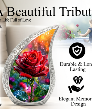 Red Rose Memorial Urn for Mom, Elegant Cremation Urn for Women