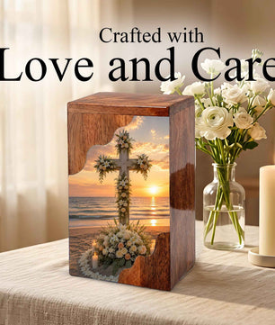Wooden Cremation Urn for Human Ashes, Christian Urn
