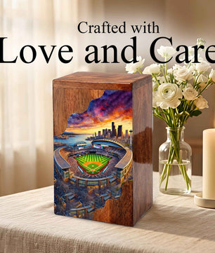 Wooden Cremation Urn – Baseball Stadium Memorial Urn | Custom Wooden Urn for Dad