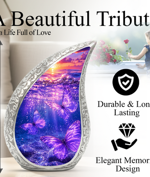 Purple Butterfly Memorial Urn for Mom, Butterfly Cremation Urn for Ashes