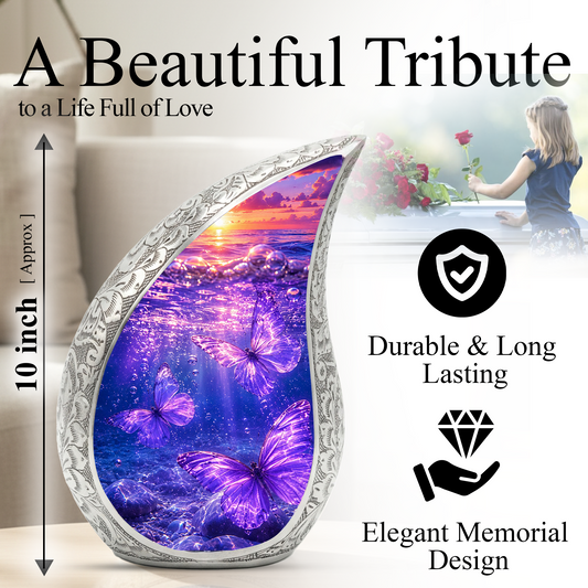 Purple Butterfly Memorial Urn for Mom, Butterfly Cremation Urn for Ashes