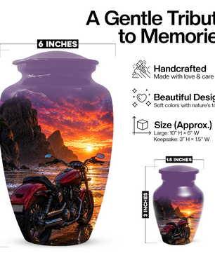 Motorcycle Urn for Dad Ashes -Beach Sunset Memorial Keepsake Urns for Men