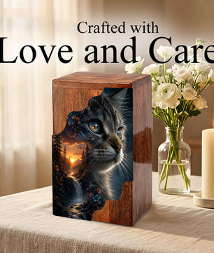 Personalized Cat Urn, Custom Pet Urn for Cat, Wooden Cremation Urn