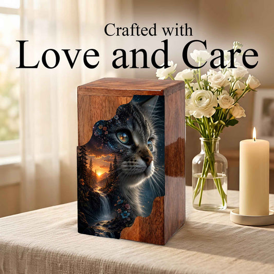 Personalized Cat Urn, Custom Pet Urn for Cat, Wooden Cremation Urn