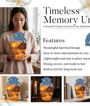 Adult Cremation Urn for Ashes, Personalized Desert Camel Aluminum Urn, Sunset Mountain Memorial Urn