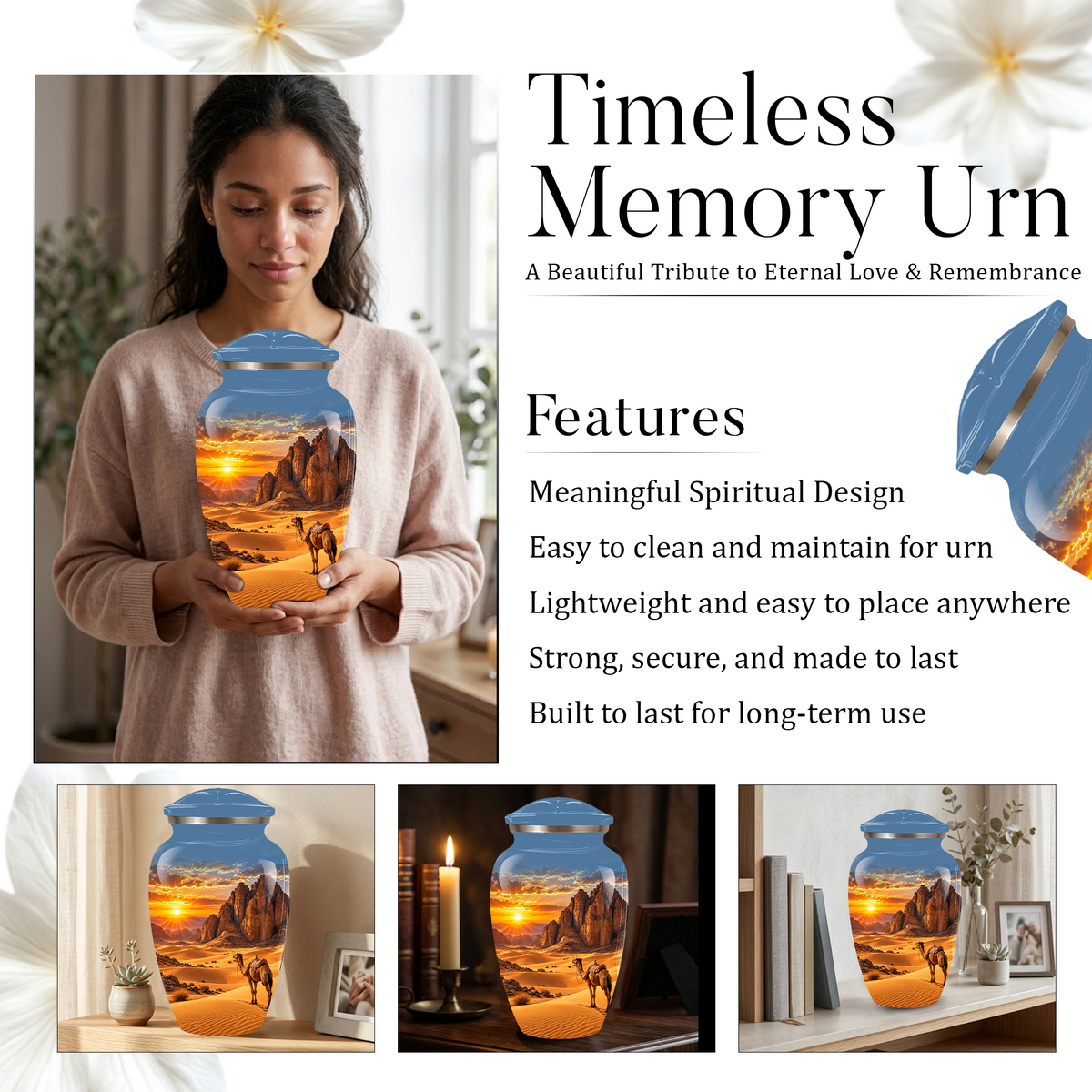 Adult Cremation Urn for Ashes, Personalized Desert Camel Aluminum Urn, Sunset Mountain Memorial Urn
