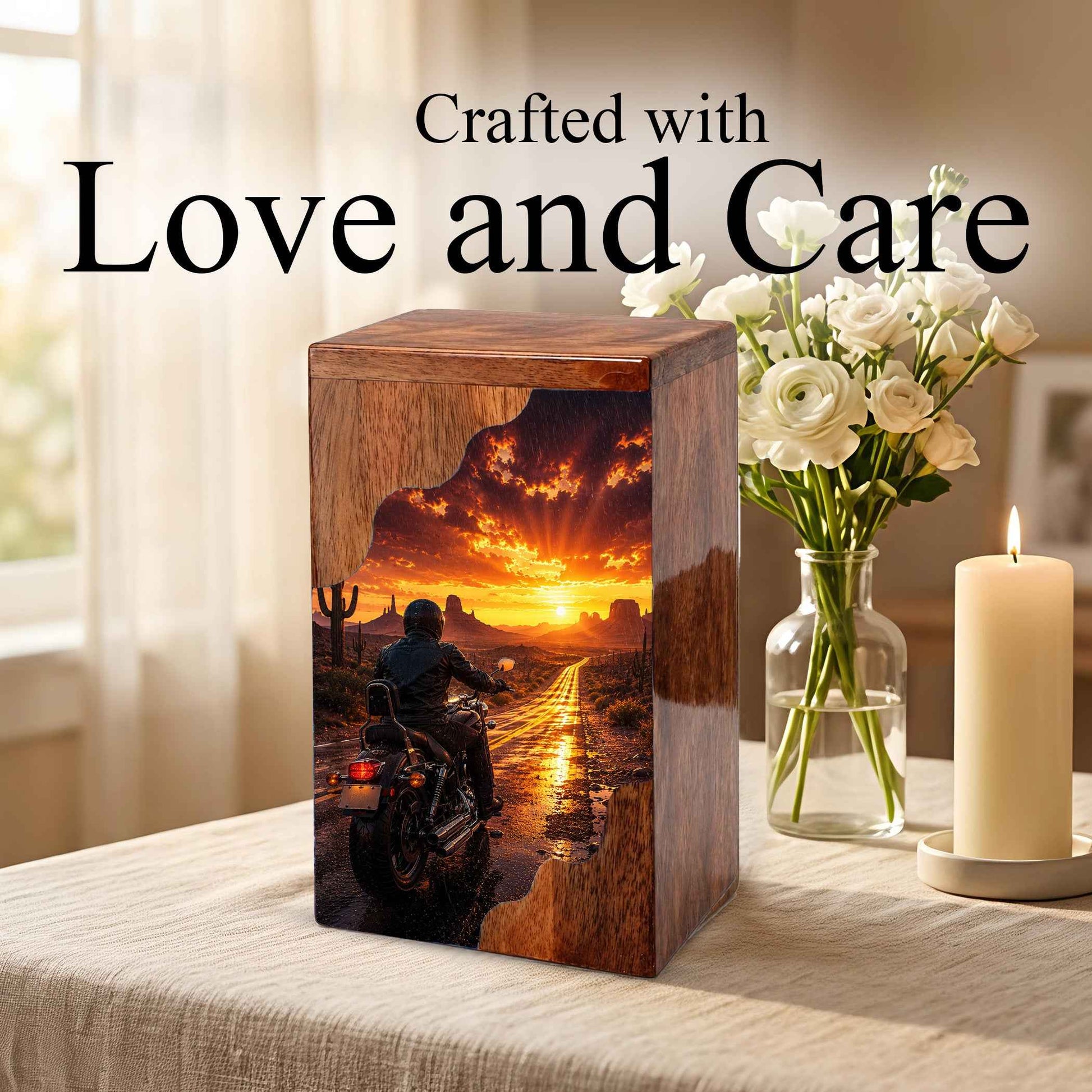 Motorcycle Wooden Cremation Urn for Dad,Personalized Urn for Dad