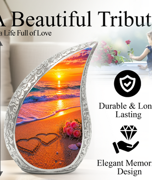 Beach Sunset Urn for Mom – Personalized Adult Cremation Urn for Human Ashes | Memorial Keepsake Funeral Urn for Women