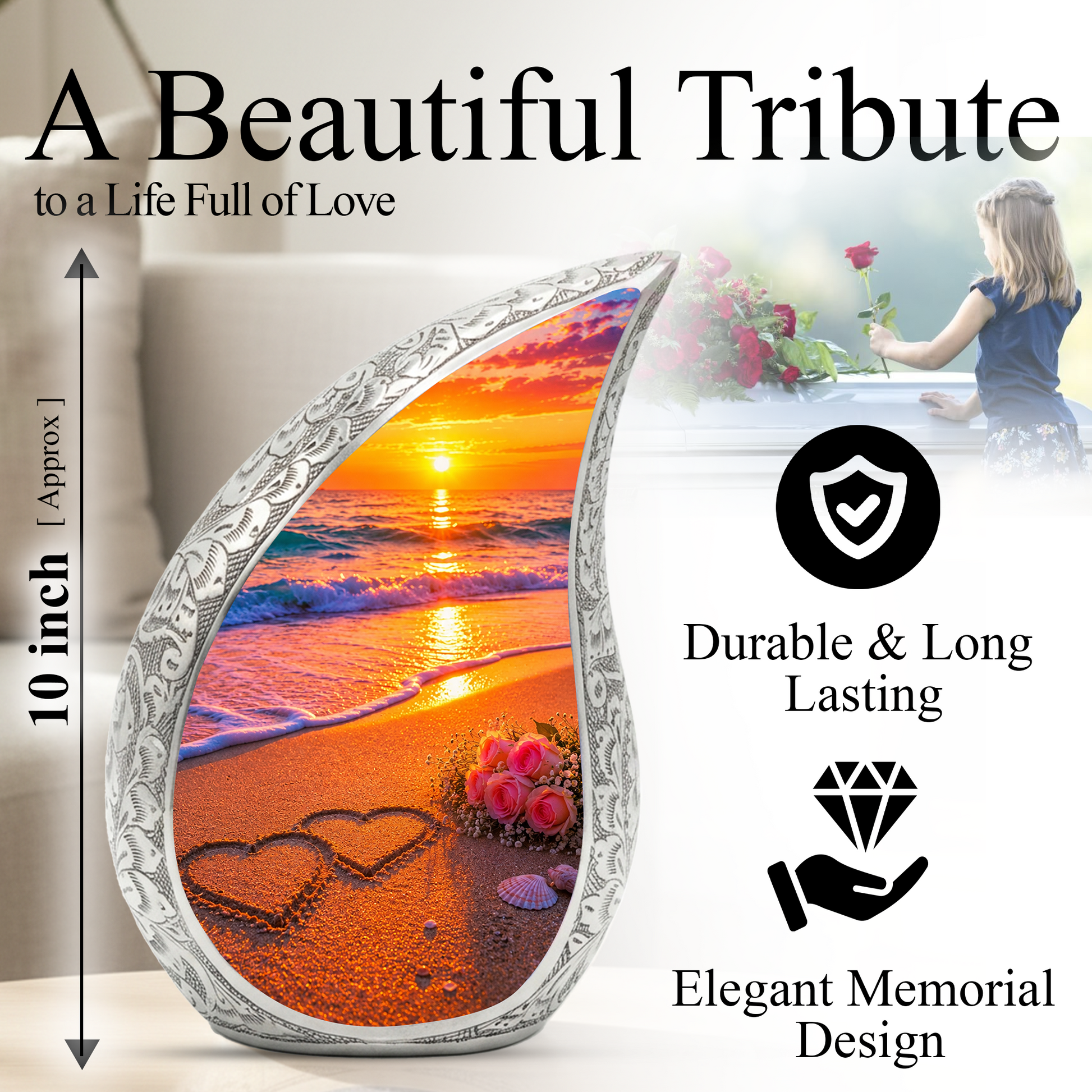 Beach Sunset Urn for Mom – Personalized Adult Cremation Urn for Human Ashes | Memorial Keepsake Funeral Urn for Women