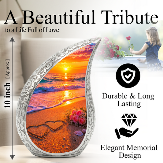Beach Sunset Urn for Mom – Personalized Adult Cremation Urn for Human Ashes | Memorial Keepsake Funeral Urn for Women