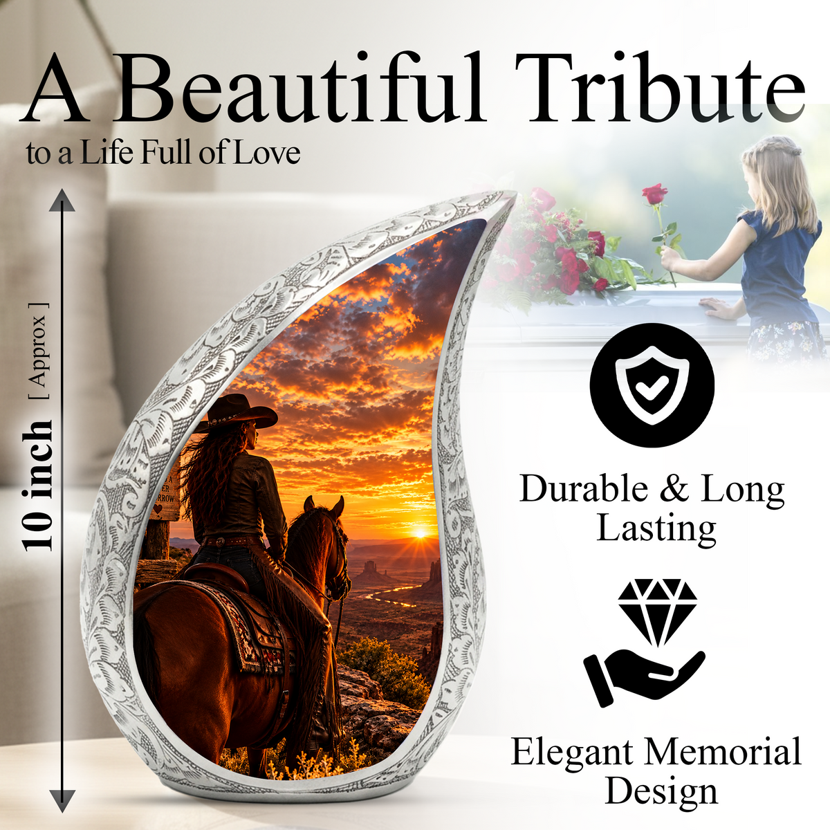 Cowboy Cremation Urn for Ashes, Western Horse Memorial Urn, Personalized Adult Urn