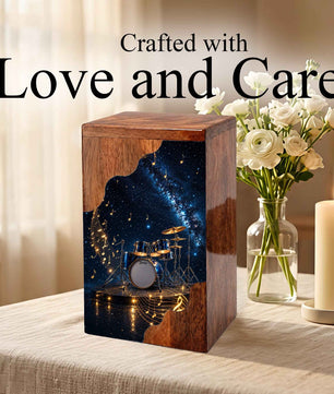 Music Memorial Wooden Cremation Urn – Drum Set Memorial Urn