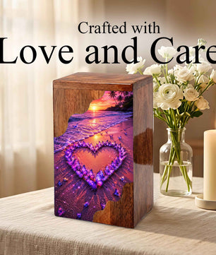 Butterfly Heart Beach Wooden Cremation Urn – Personalized Memorial Urn for Human Ashes