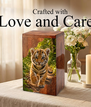 Tiger Wooden Cremation Urn – Strength & Courage Memorial Urn for Human Ashes