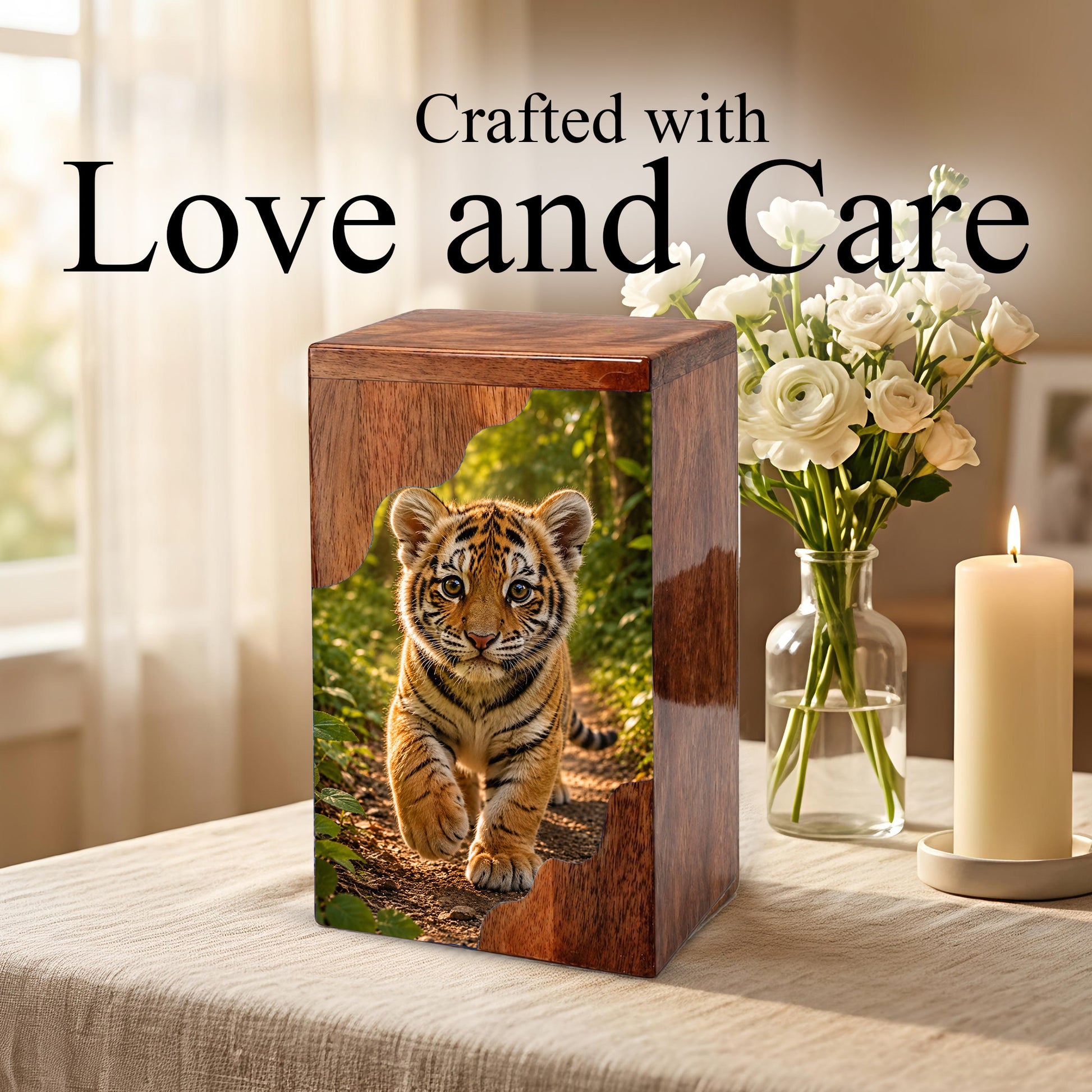 Tiger Wooden Cremation Urn – Strength & Courage Memorial Urn for Human Ashes