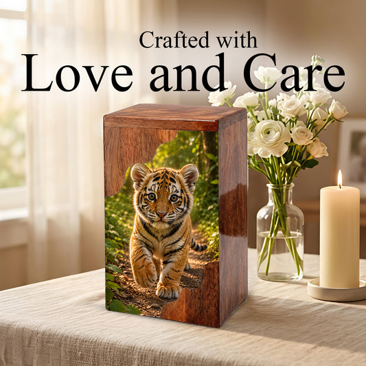 Tiger Wooden Cremation Urn – Strength & Courage Memorial Urn for Human Ashes