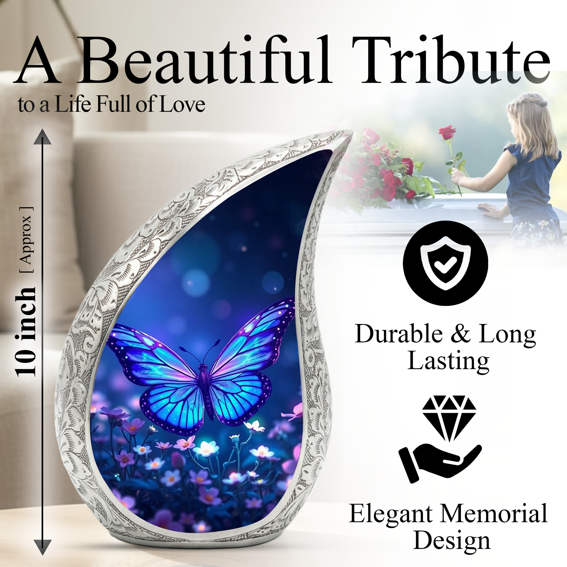 Blue Butterfly Urn for Human Ashes | Butterfly Memorial Urn
