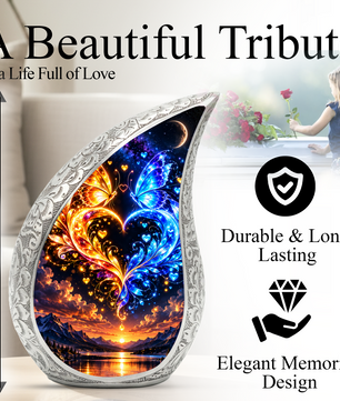 Butterfly Adult Urn for Ashes, Blue and Gold Butterfly Cremation Urn for Human Ashes