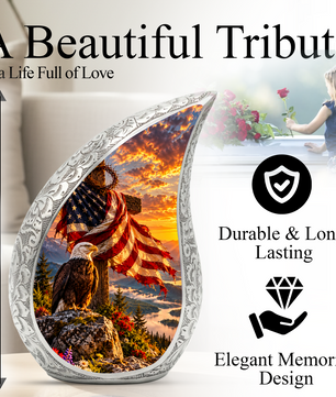 Christian Cremation Urn for Adult Ashes, Jesus Cross and American Flag Memorial Urn