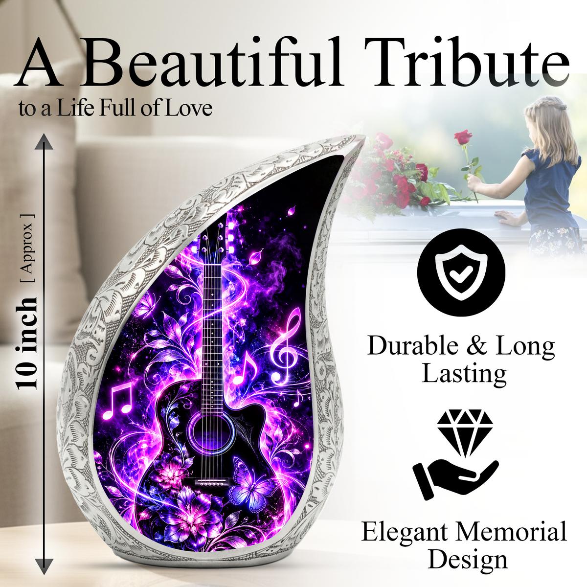 Guitar Adult Urn for Ashes, Music Lover Keepsake  Cremation Urn for Human Ashes