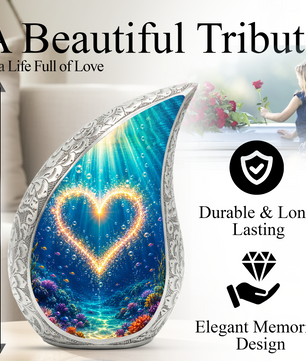Ocean Heart Memorial Urn for Mom – Personalized Cremation Urn for Human Ashes | Underwater Heart Keepsake Urn for Women