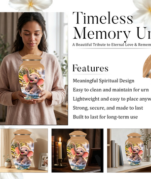 Cute Elephant Cremation Urn for Ashes | Personalized Elephant Memorial Urn | Baby Elephant Urn