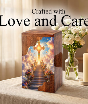 Christian Cross Wooden Cremation Urn – Wooden Urn for Human Ashes