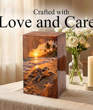 Sea Turtle Wooden Cremation Urn for Human Ashes, Beach Memorial Urn