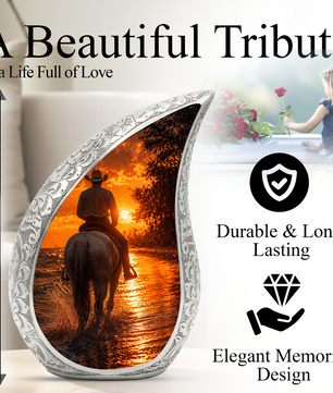 Cowboy Sunset Urn for Human Ashes | Western Cremation Urn for Dad, Father & Men
