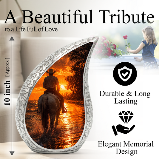 Cowboy Sunset Urn for Human Ashes | Western Cremation Urn for Dad, Father & Men