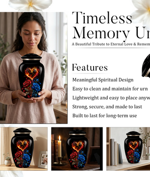 Red & Blue Rose Heart Cremation Urn for Ashes | Personalized Adult Memorial Urn