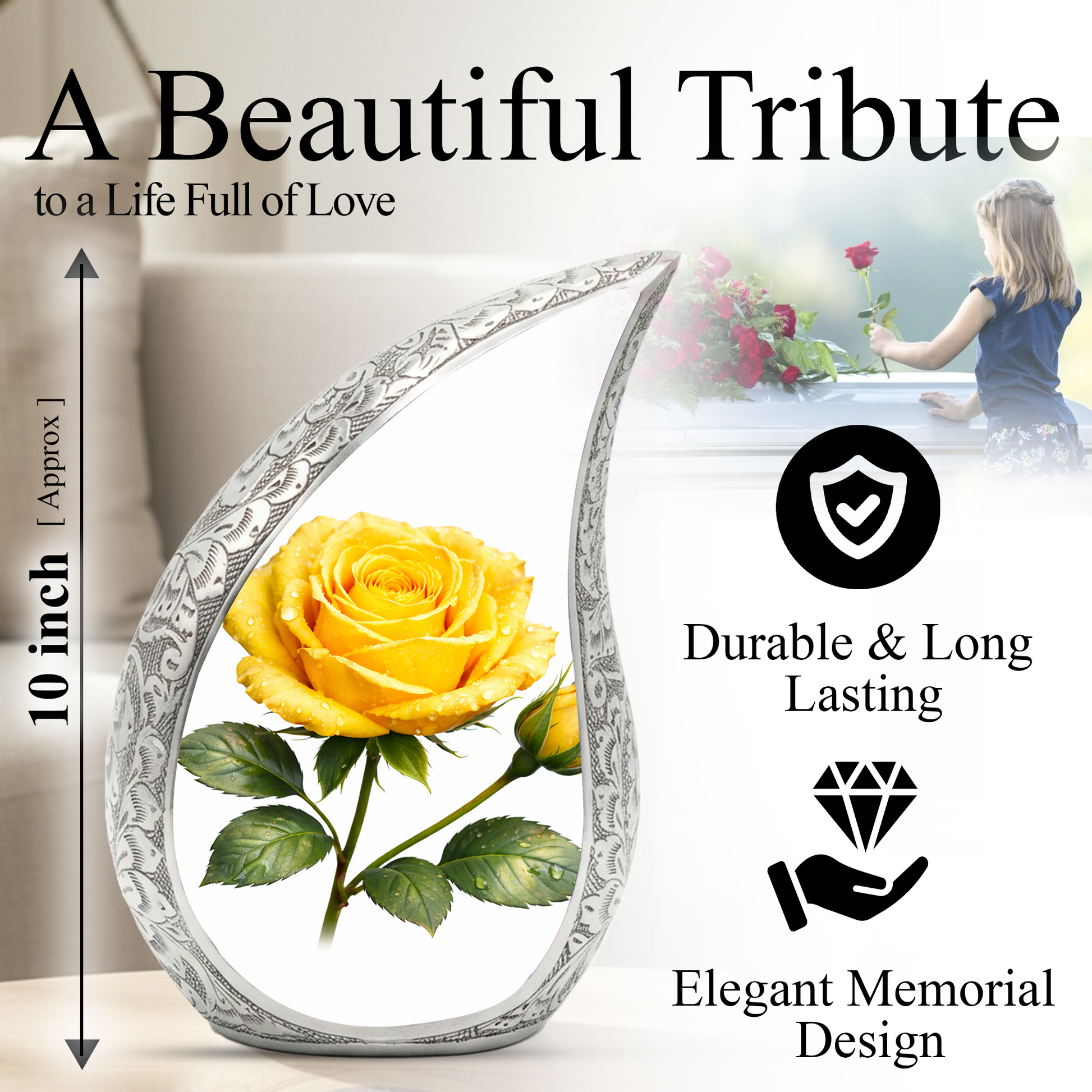 Yellow Rose Urn for Mom | Floral Urn for Human Ashes