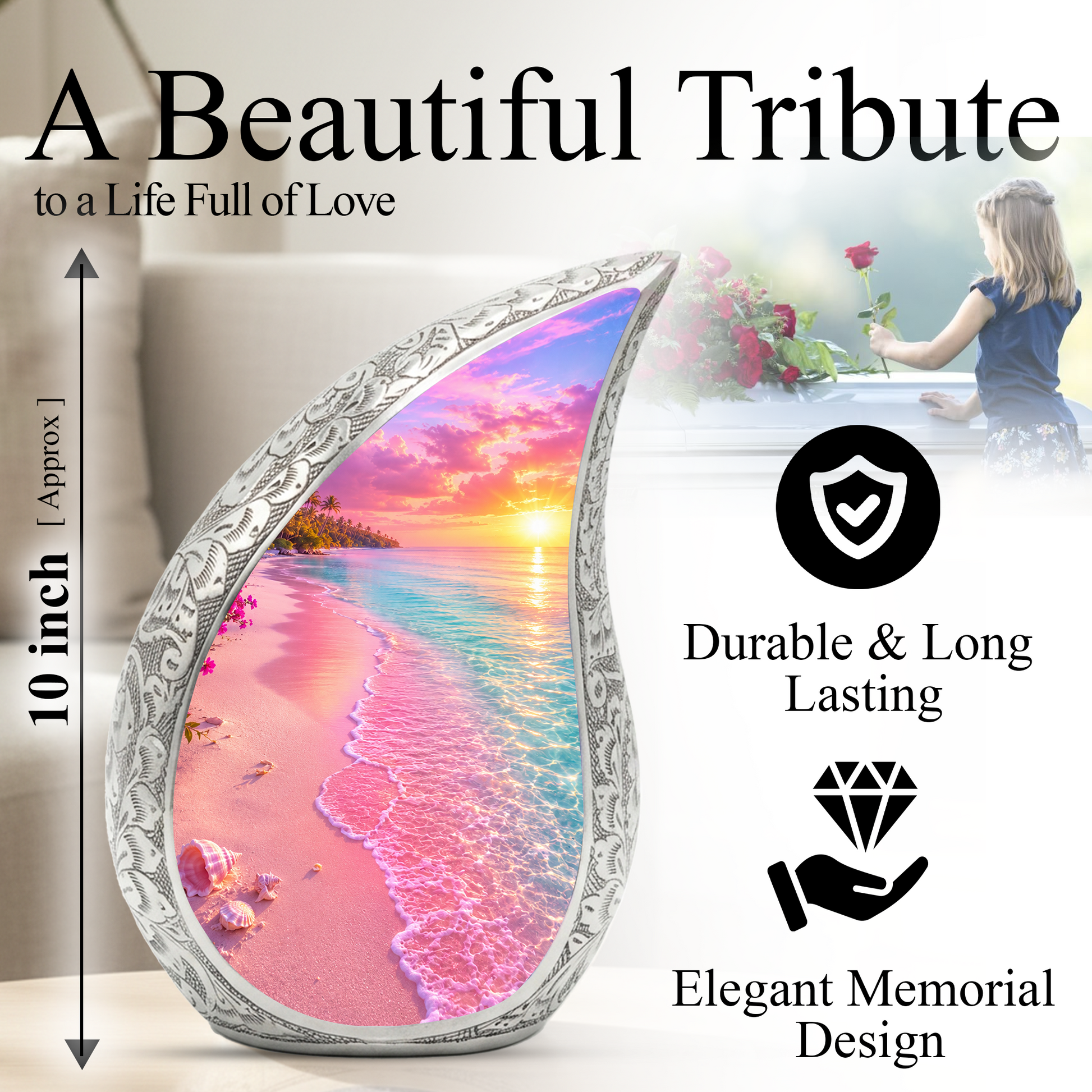 Ocean Sunset Urn for Mom, Beach Cremation Urn for Women, Memorial Urn for Ashes